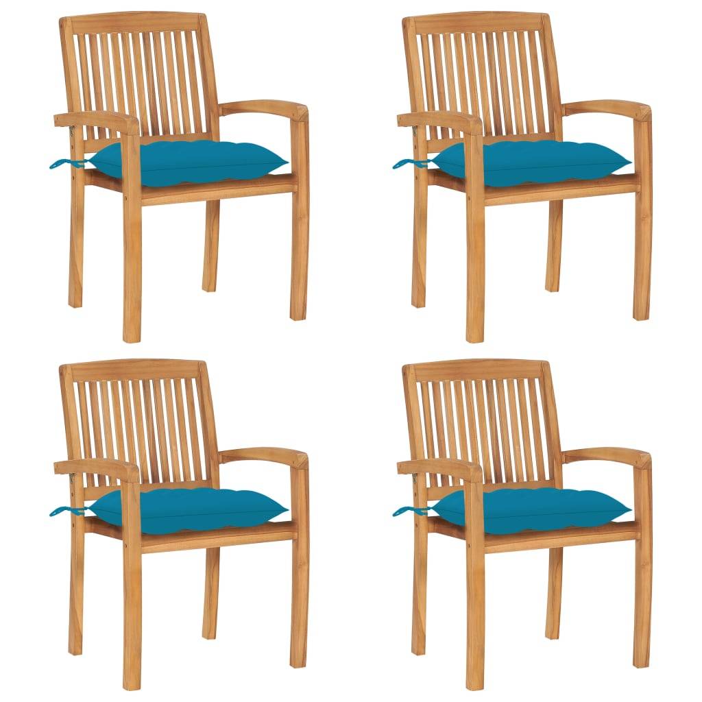 vidaXL Stapelbare Gartenstühle mit Kissen 4 Stk. Massivholz Teak