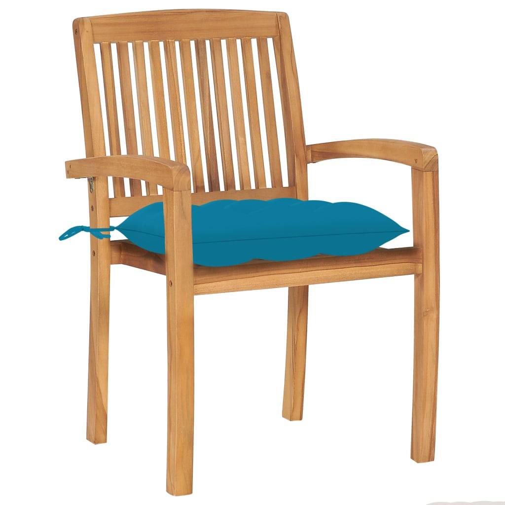 vidaXL Stapelbare Gartenstühle mit Kissen 4 Stk. Massivholz Teak