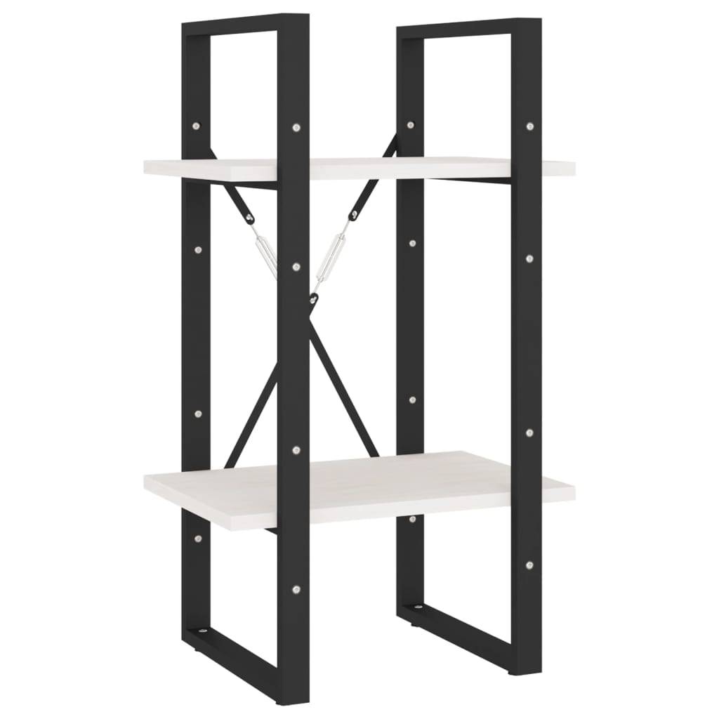 vidaXL Bücherregal 2 Böden Weiß 40x30x70 cm Massivholz Kiefer