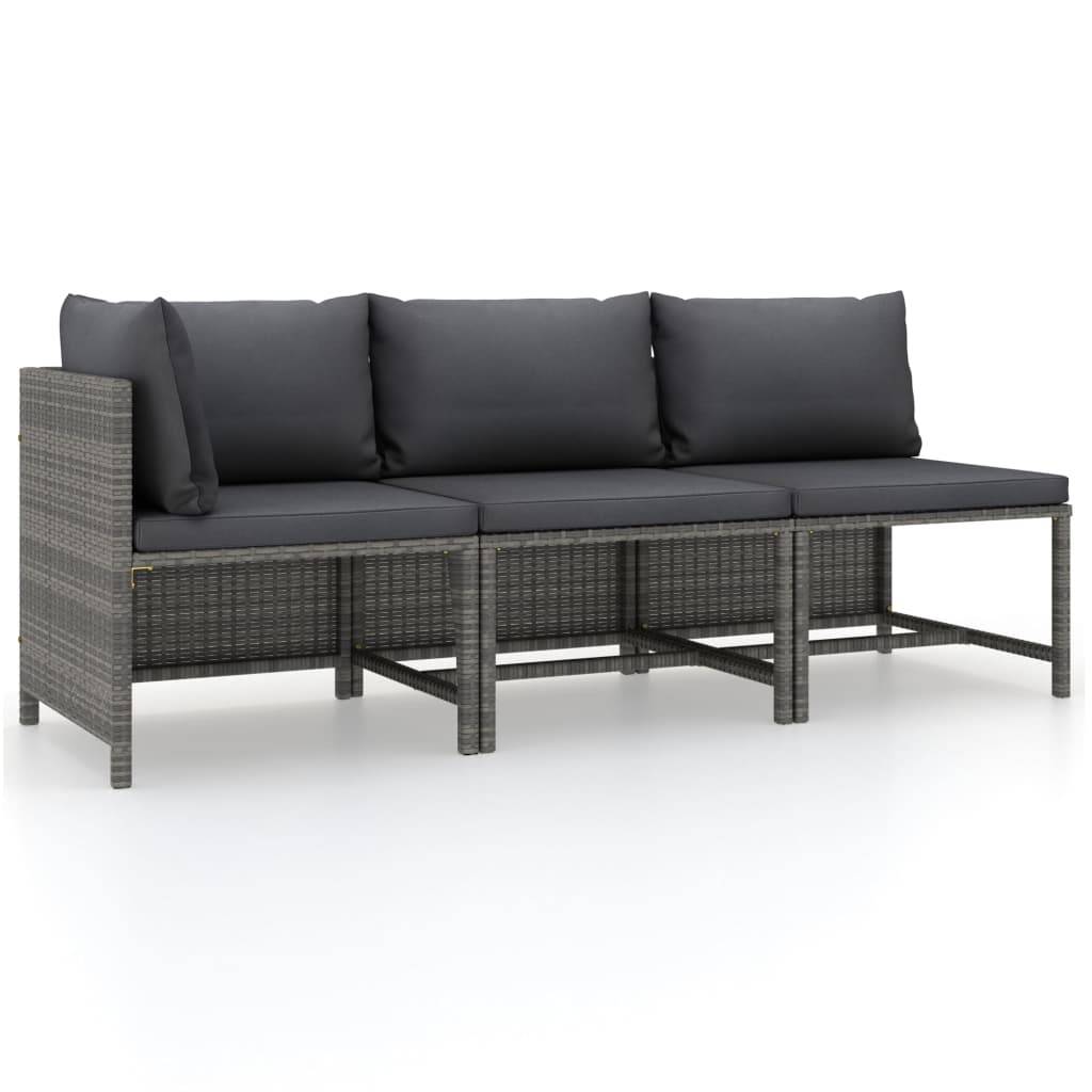 vidaXL 3-tlg. Garten-Lounge-Set mit Kissen Poly Rattan Grau