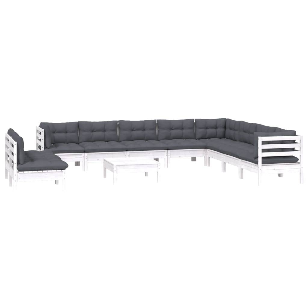 vidaXL 11-tlg. Garten-Lounge-Set mit Kissen Weiß Massivholz Kiefer