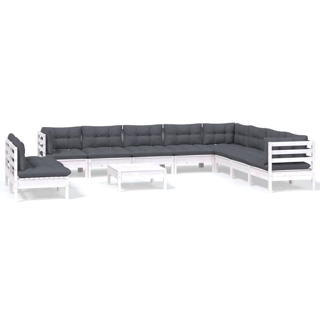 vidaXL 11-tlg. Garten-Lounge-Set mit Kissen Weiß Massivholz Kiefer
