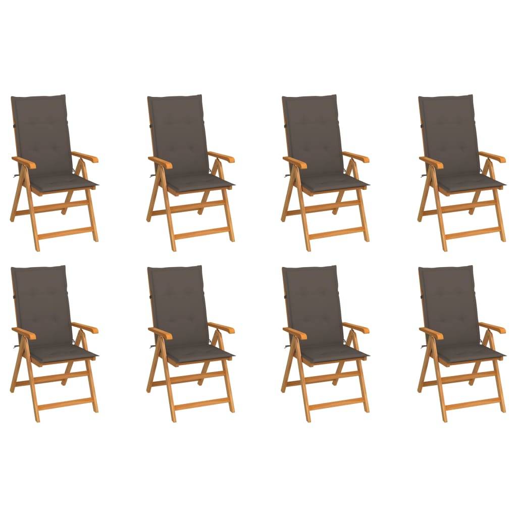 vidaXL Verstellbare Gartenstühle mit Auflagen 8 Stk. Massivholz Teak