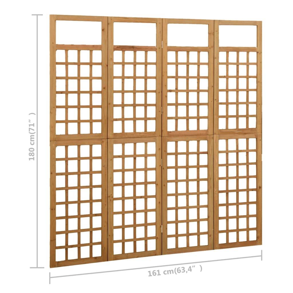 vidaXL Spalier/Paravent 4-teilig Massivholz Tanne 161x180 cm
