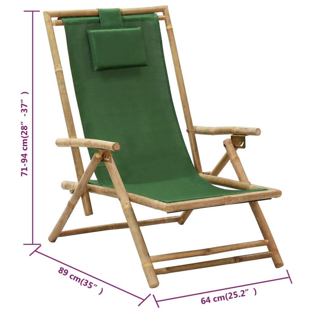 vidaXL Relaxstuhl Verstellbar Grün Bambus und Stoff