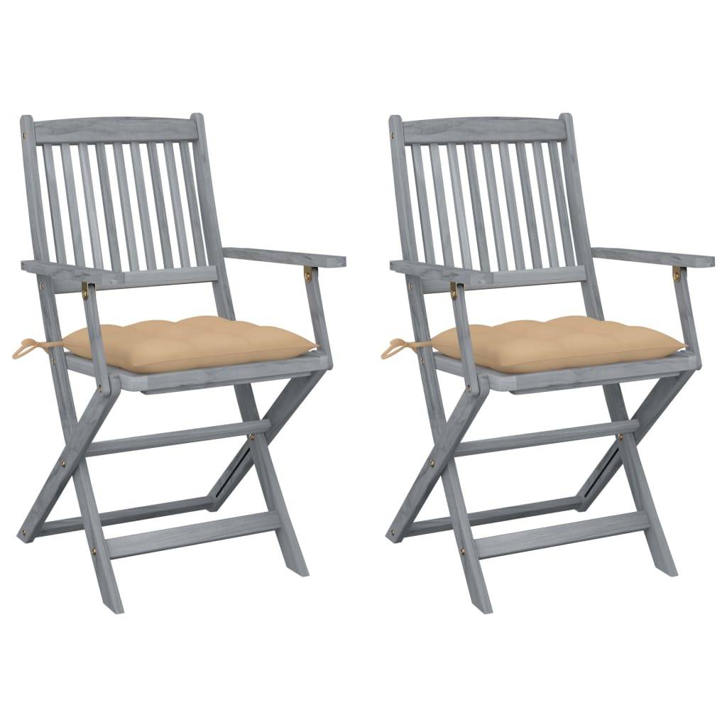 vidaXL Klappbare Gartenstühle 2 Stk. mit Kissen Massivholz Akazie