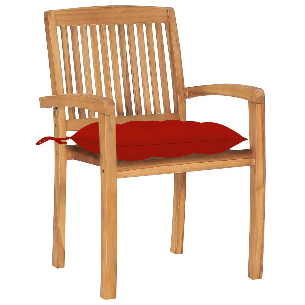 vidaXL Stapelbare Gartenstühle mit Kissen 4 Stk. Massivholz Teak