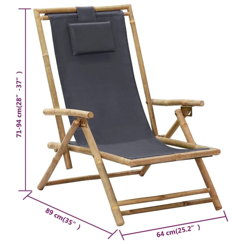 vidaXL Relaxstuhl Verstellbar Dunkelgrau Bambus und Stoff