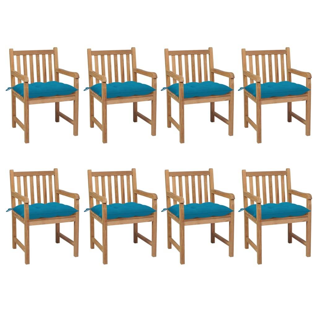 vidaXL Gartenstühle 8 Stk. mit Hellblauen Kissen Massivholz Teak