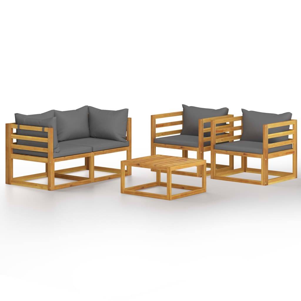 vidaXL 5-tlg. Garten-Lounge-Set mit Auflagen Massivholz Akazie