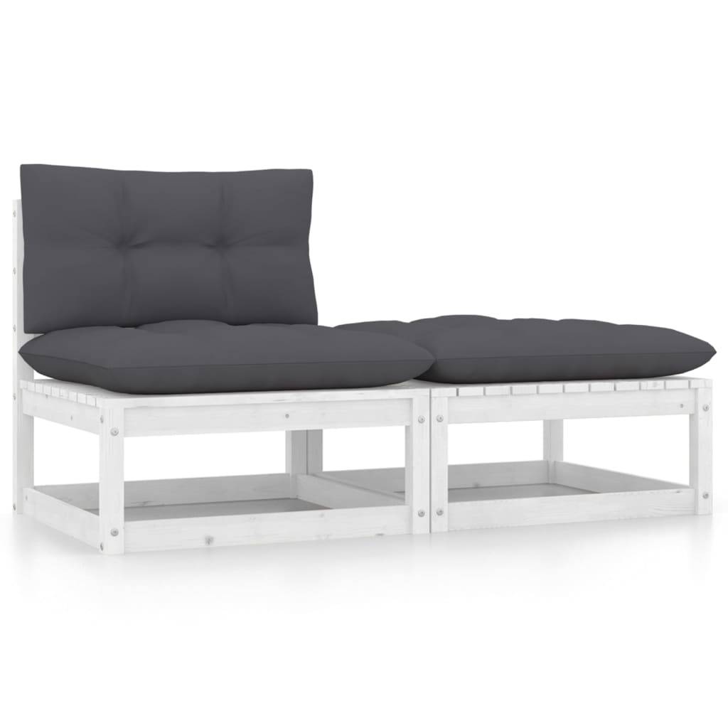 vidaXL 2-tlg. Garten-Lounge-Set mit Kissen Weiß Kiefer Massivholz