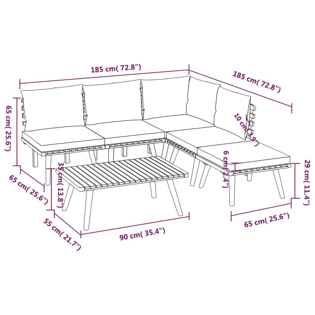 vidaXL 6-tlg. Garten-Lounge-Set mit Kissen Massivholz Akazie