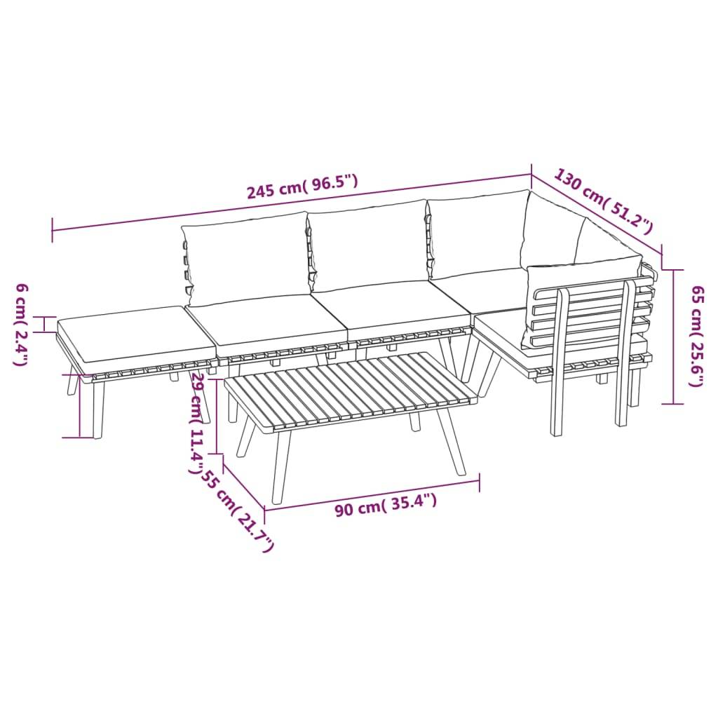 vidaXL 6-tlg. Garten-Lounge-Set mit Kissen Massivholz Akazie