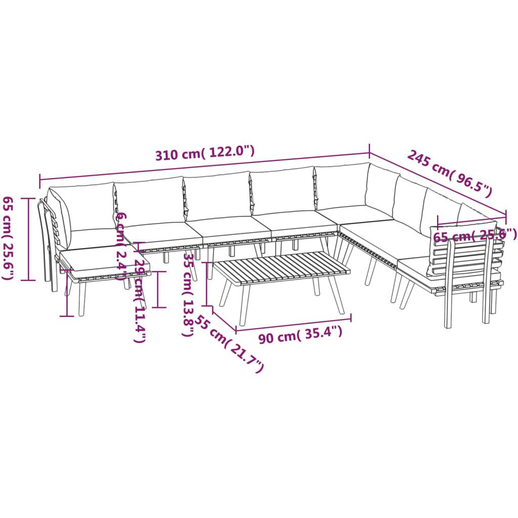 vidaXL 9-tlg. Garten-Lounge-Set mit Kissen Massivholz Akazie