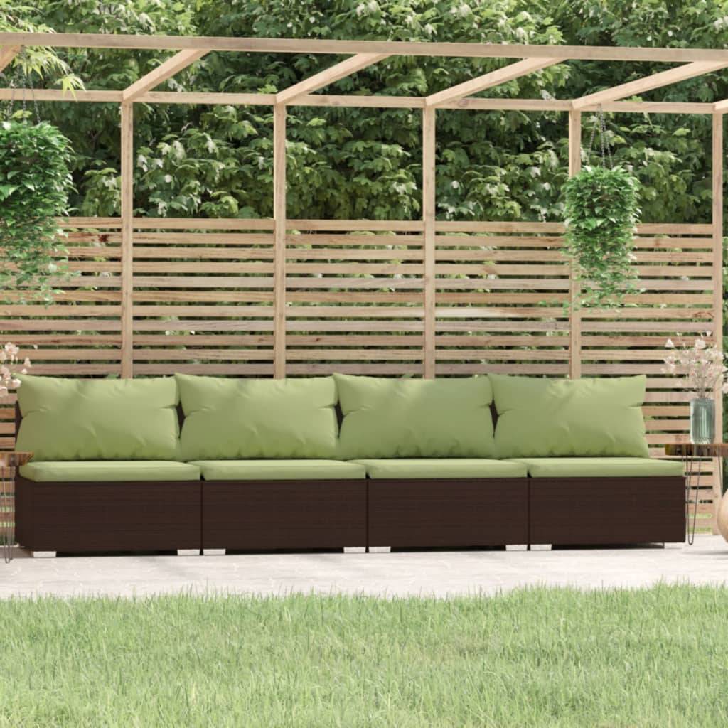 vidaXL 4-Sitzer-Sofa mit Kissen Braun Poly Rattan