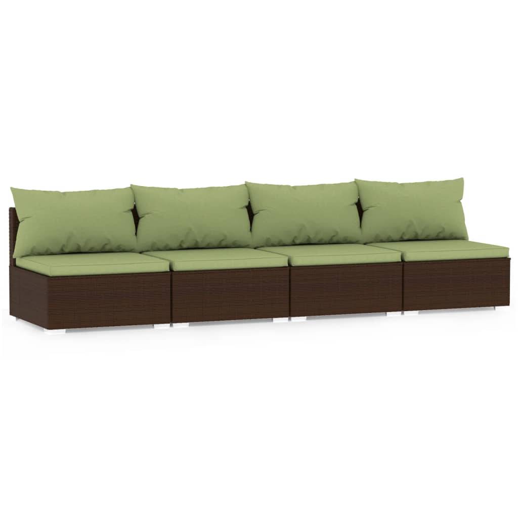 vidaXL 4-Sitzer-Sofa mit Kissen Braun Poly Rattan
