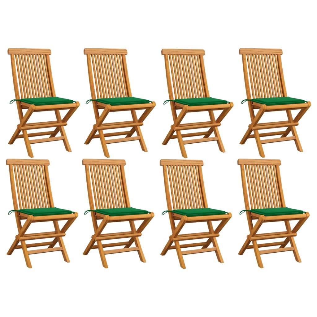 vidaXL Gartenstühle mit Grünen Kissen 8 Stk. Massivholz Teak