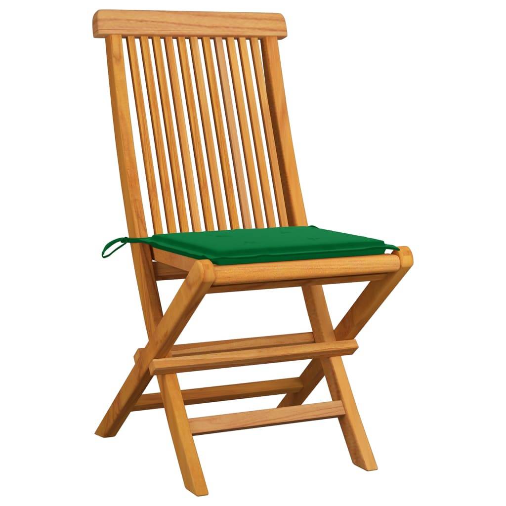 vidaXL Gartenstühle mit Grünen Kissen 8 Stk. Massivholz Teak