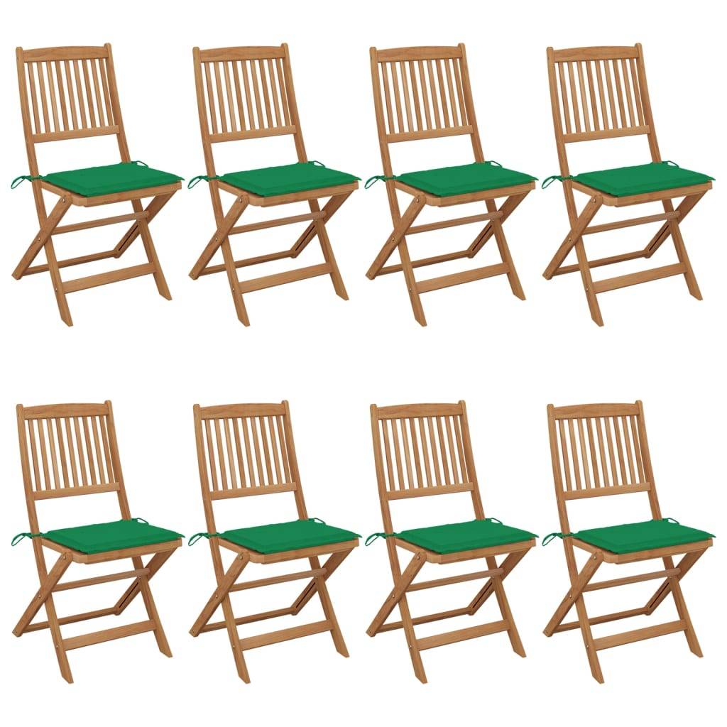 vidaXL Klappbare Gartenstühle 8 Stk. mit Kissen Massivholz Akazie