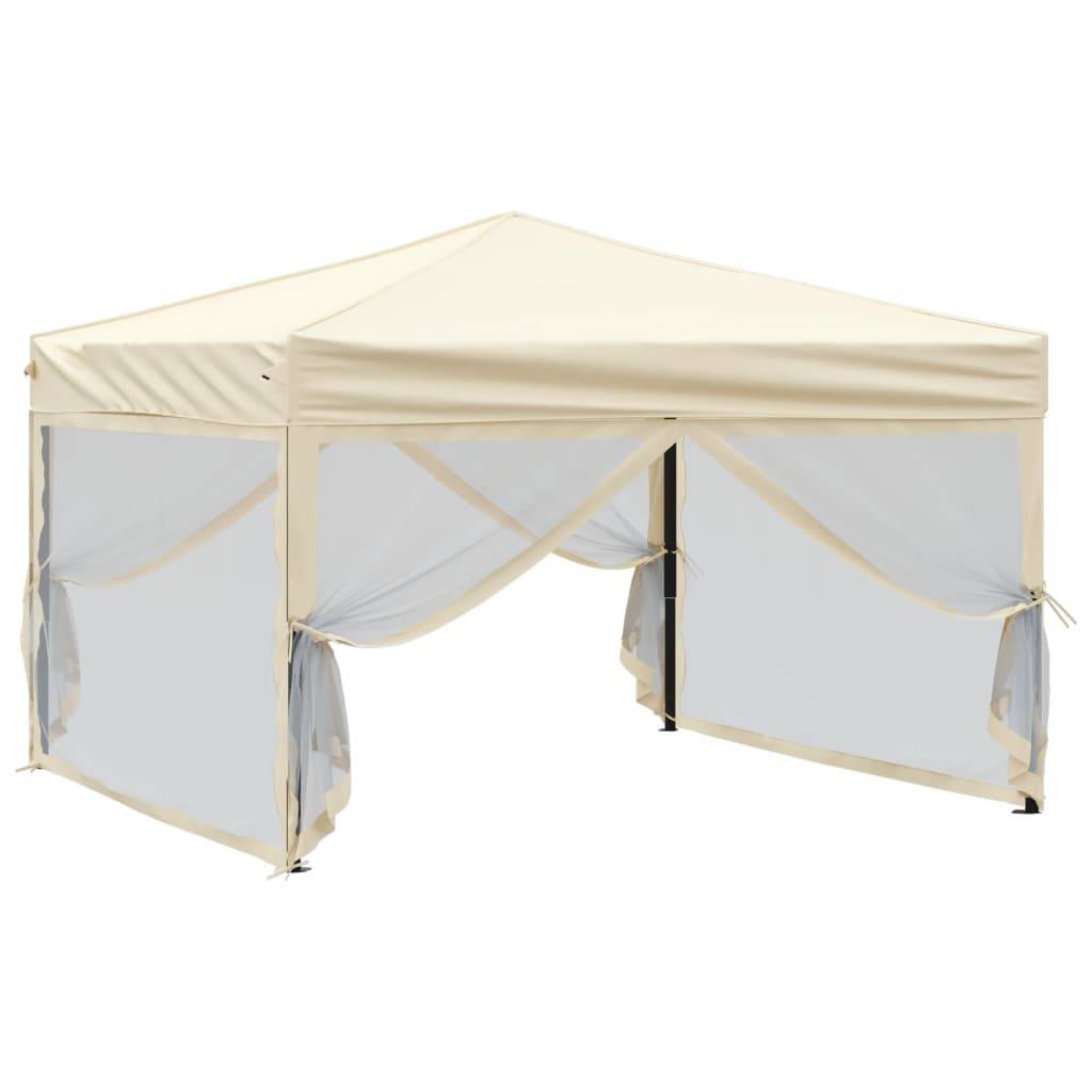 vidaXL Partyzelt Faltbar mit Seitenwänden Creme 3x3 m