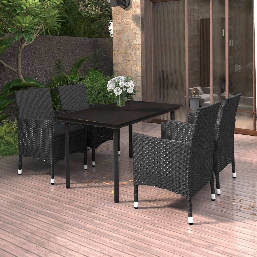 vidaXL 5-tlg. Garten-Essgruppe mit Auflagen Poly Rattan und Glas