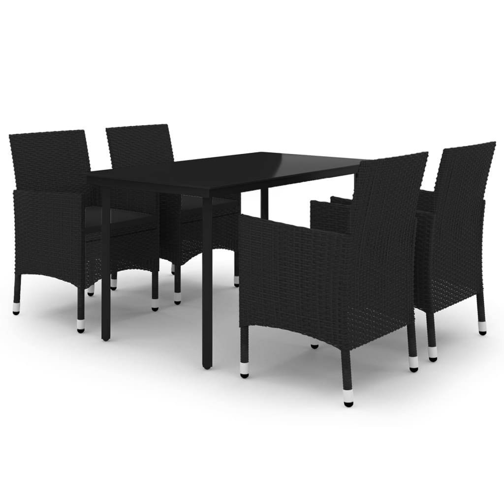 vidaXL 5-tlg. Garten-Essgruppe mit Auflagen Poly Rattan und Glas