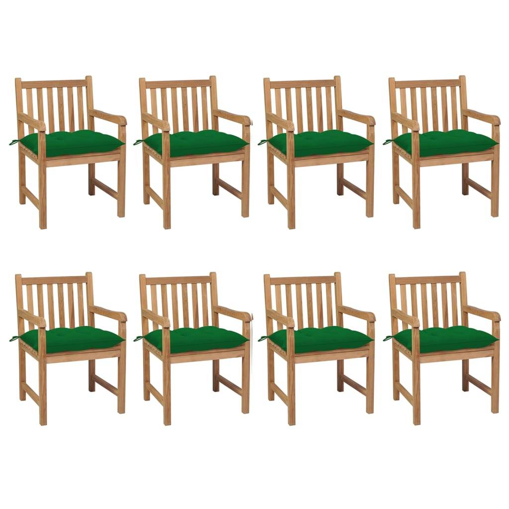vidaXL Gartenstühle 8 Stk. mit Grünen Kissen Massivholz Teak