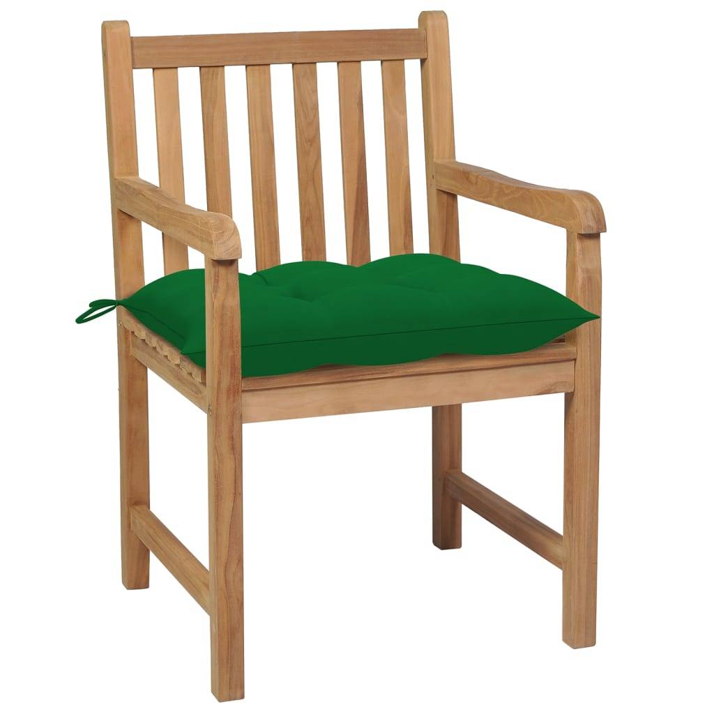 vidaXL Gartenstühle 8 Stk. mit Grünen Kissen Massivholz Teak