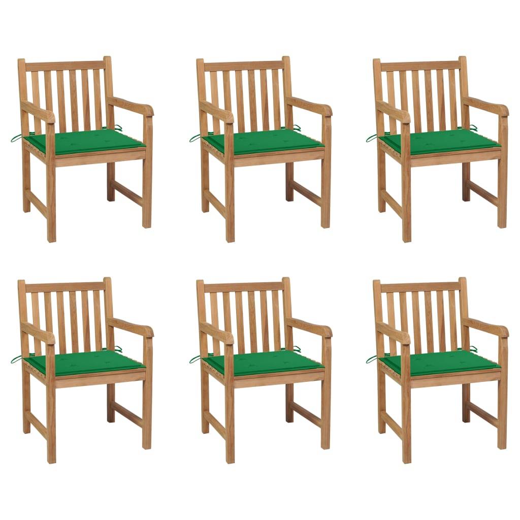 vidaXL Gartenstühle 6 Stk. mit Grünen Kissen Massivholz Teak