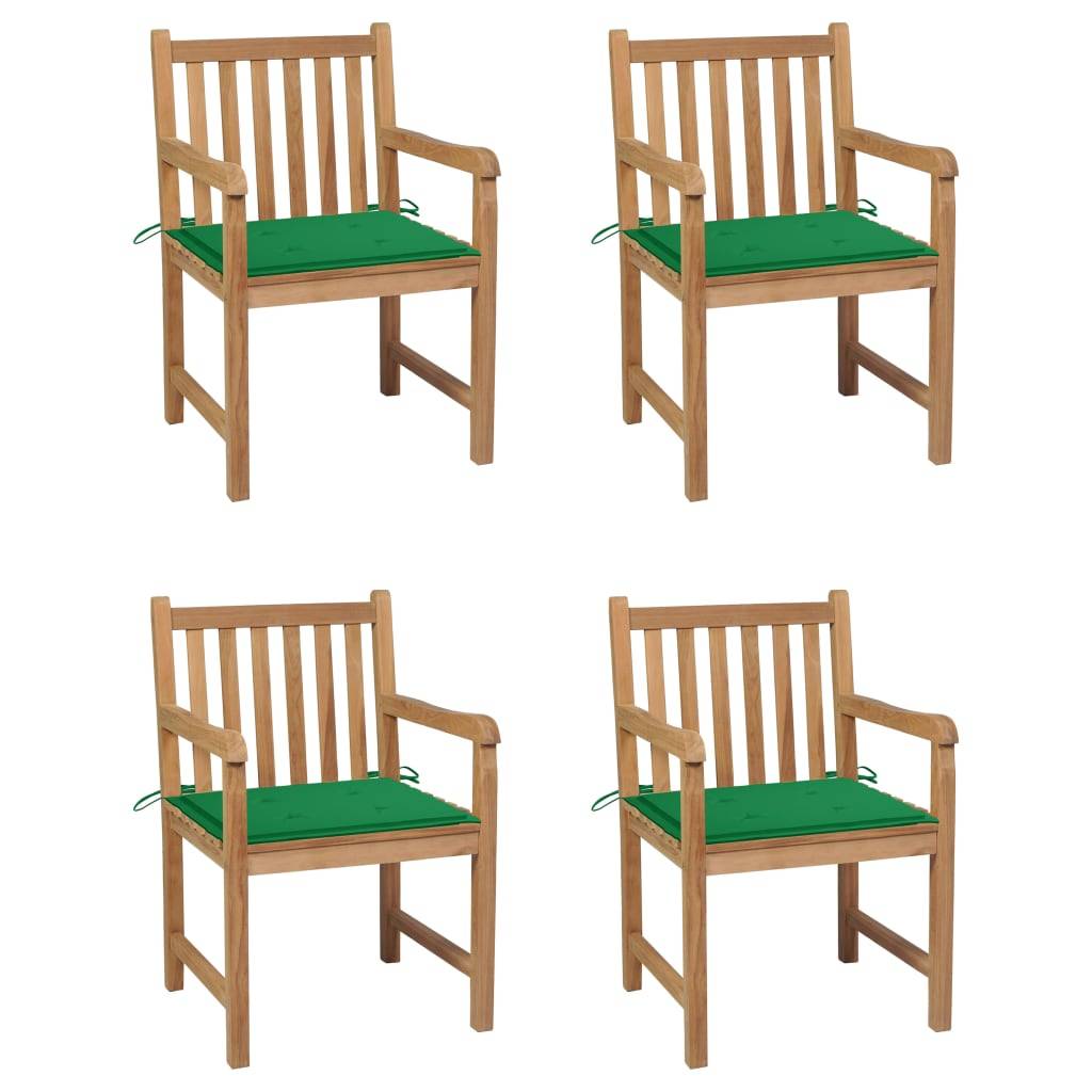 vidaXL Gartenstühle 4 Stk. mit Grünen Kissen Massivholz Teak