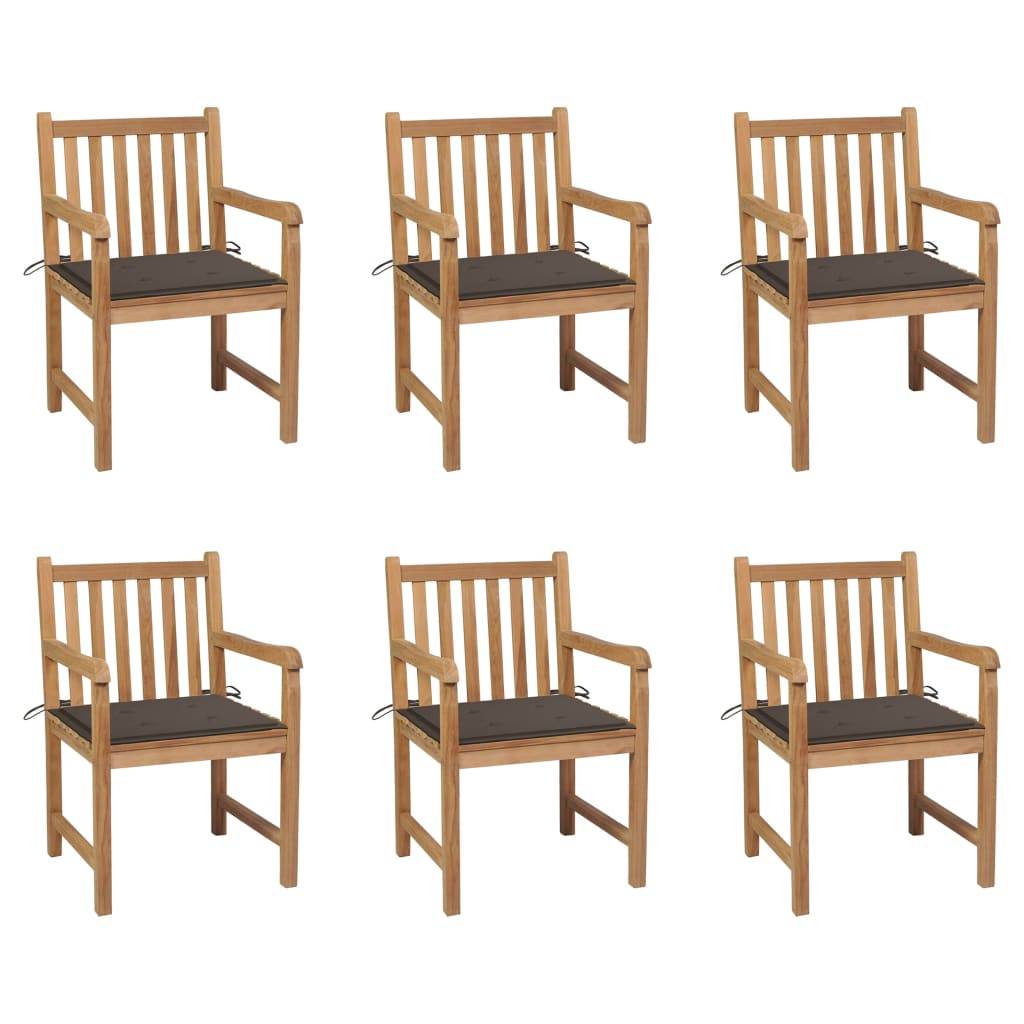 vidaXL Gartenstühle 6 Stk. mit Taupe Kissen Massivholz Teak