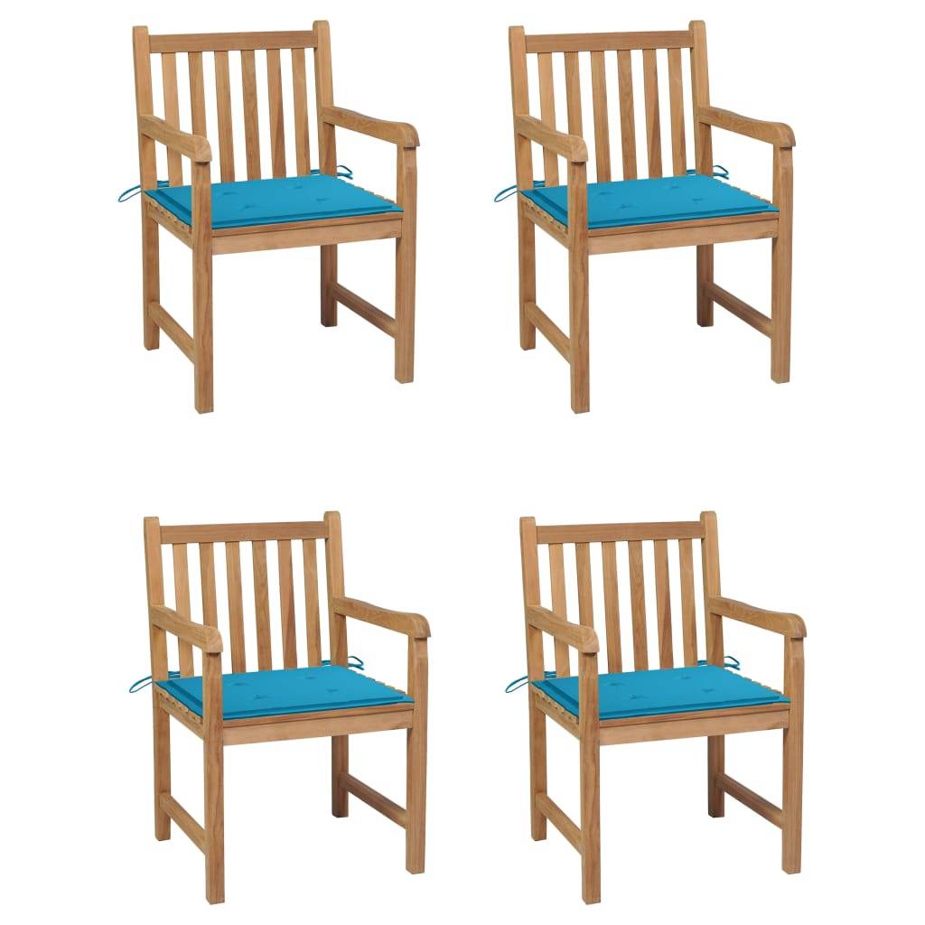 vidaXL Gartenstühle 4 Stk. mit Blauen Kissen Massivholz Teak