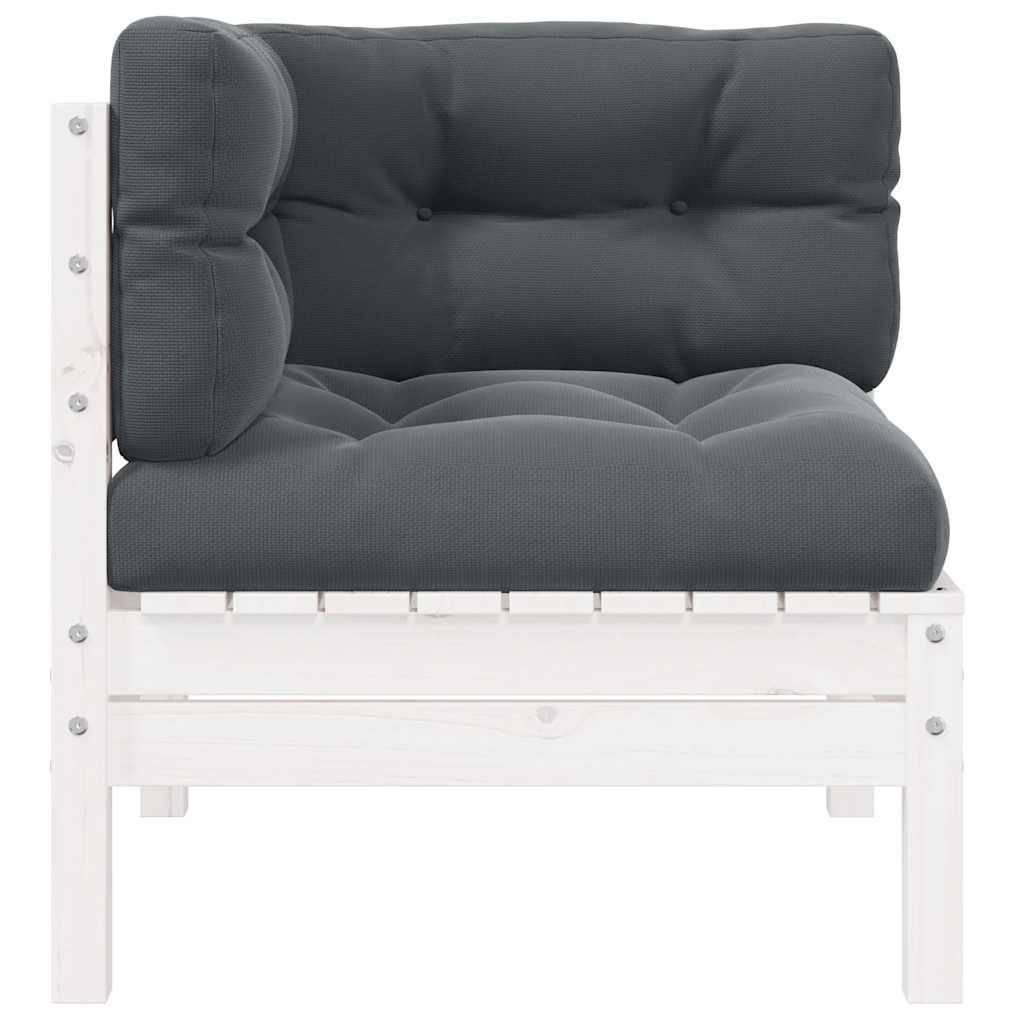 vidaXL Garten-Ecksofa mit Kissen Weiß Massivholz Kiefer