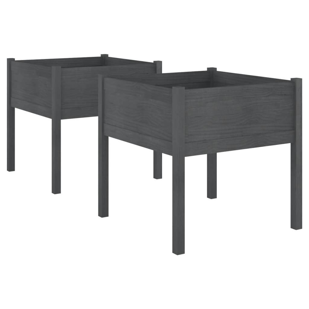 vidaXL Pflanzkübel 2 Stk. Grau 70x70x70 cm Massivholz Kiefer
