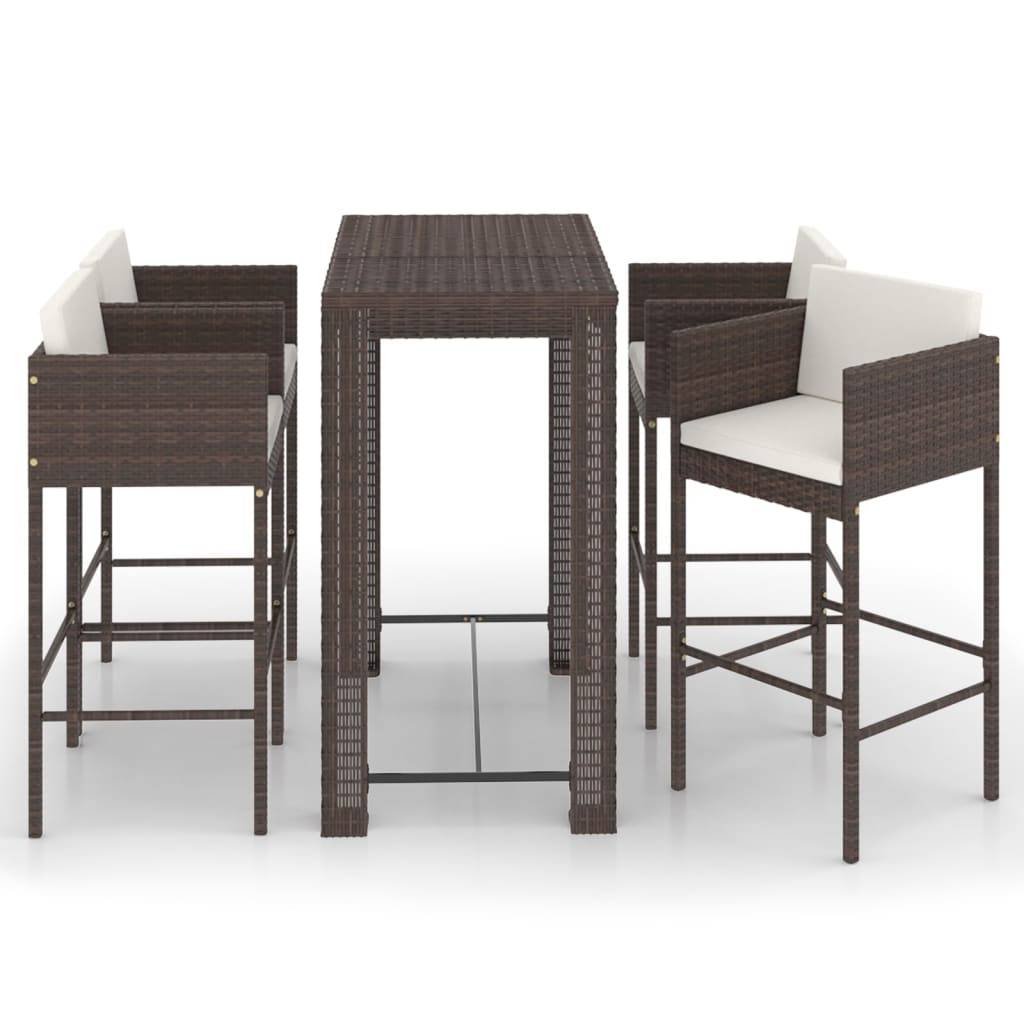 vidaXL 5-tlg. Gartenbar-Set mit Kissen Poly Rattan Braun