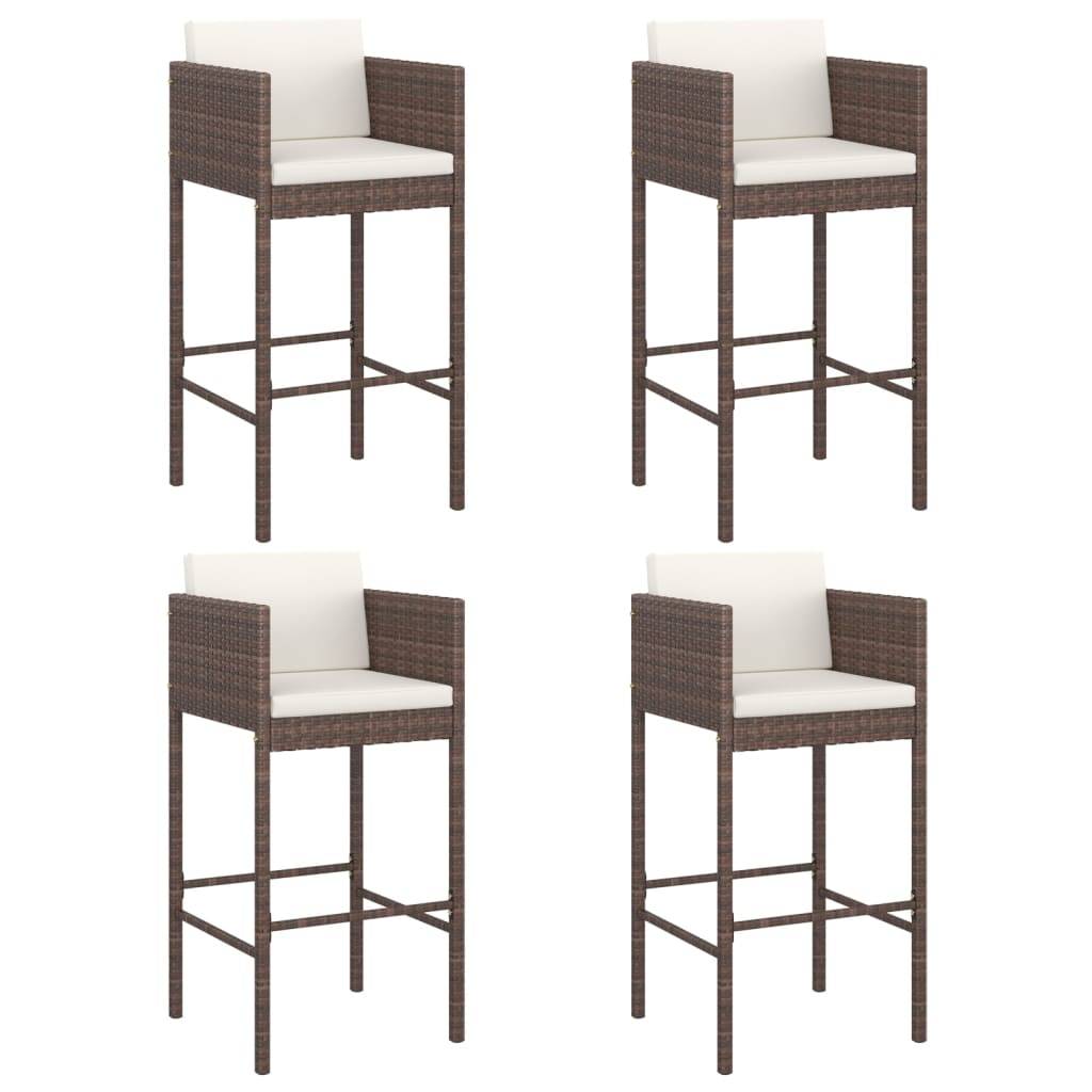 vidaXL Barhocker 4 Stk. mit Kissen Braun Poly Rattan