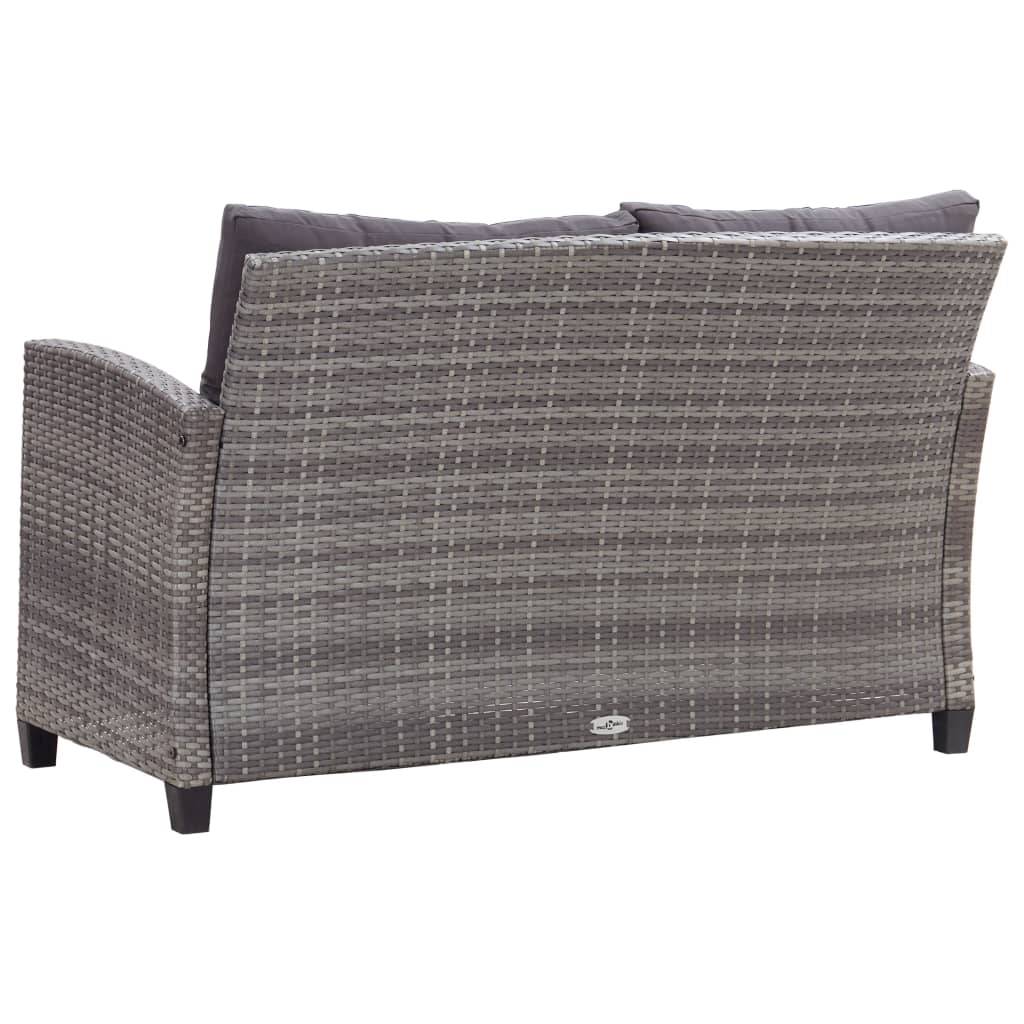 vidaXL 2-Sitzer-Gartensofa mit Kissen Grau 124 cm Poly Rattan