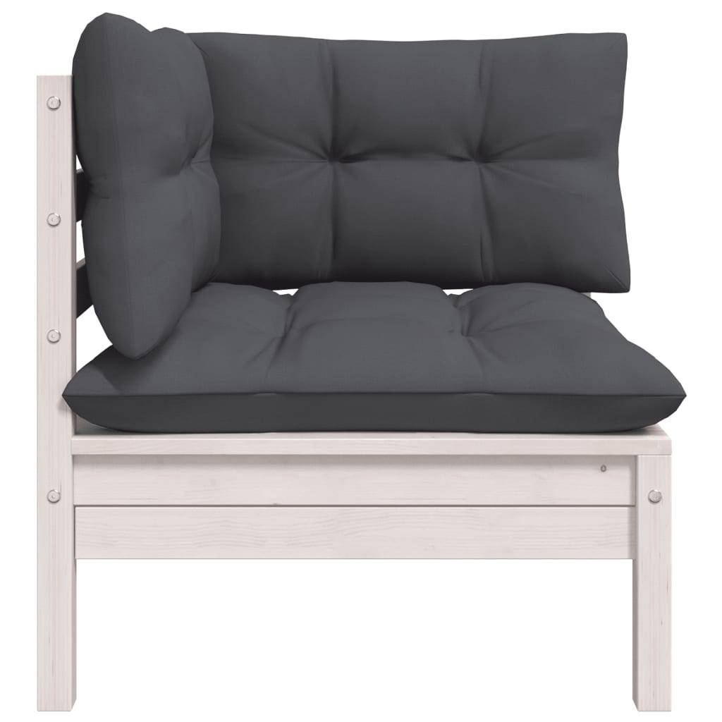 vidaXL 3-tlg. Garten-Lounge-Set mit Kissen in Weiß Kiefer Massivholz