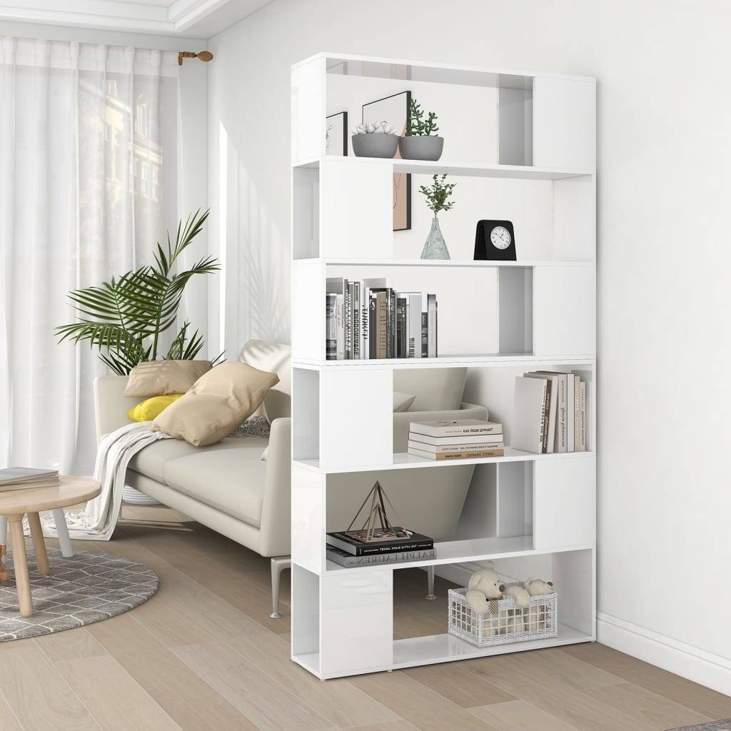 vidaXL Bücherregal Raumteiler Hochglanz-Weiß 100x24x188 cm