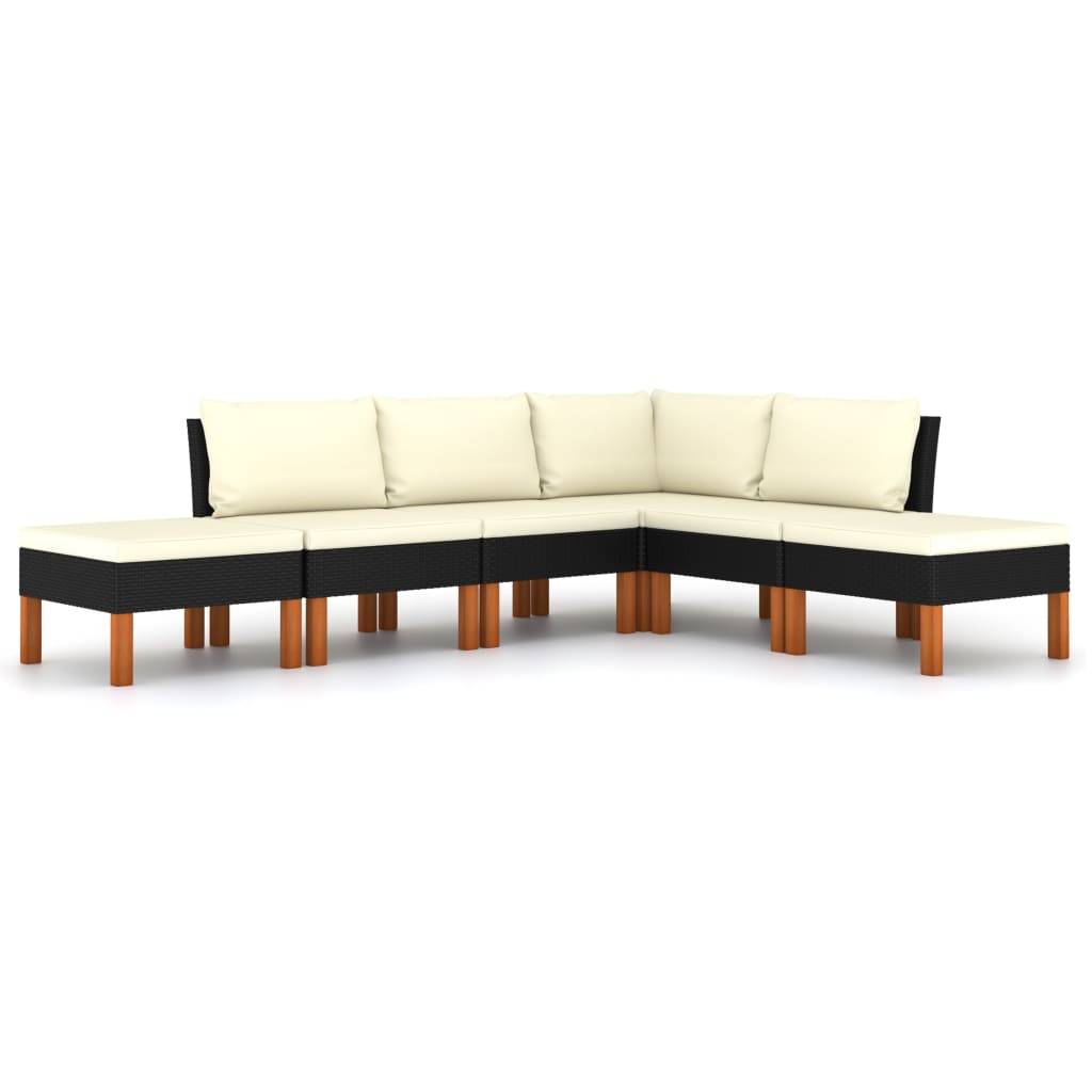 vidaXL 6-tlg. Garten-Lounge-Set mit Kissen Poly Rattan Schwarz