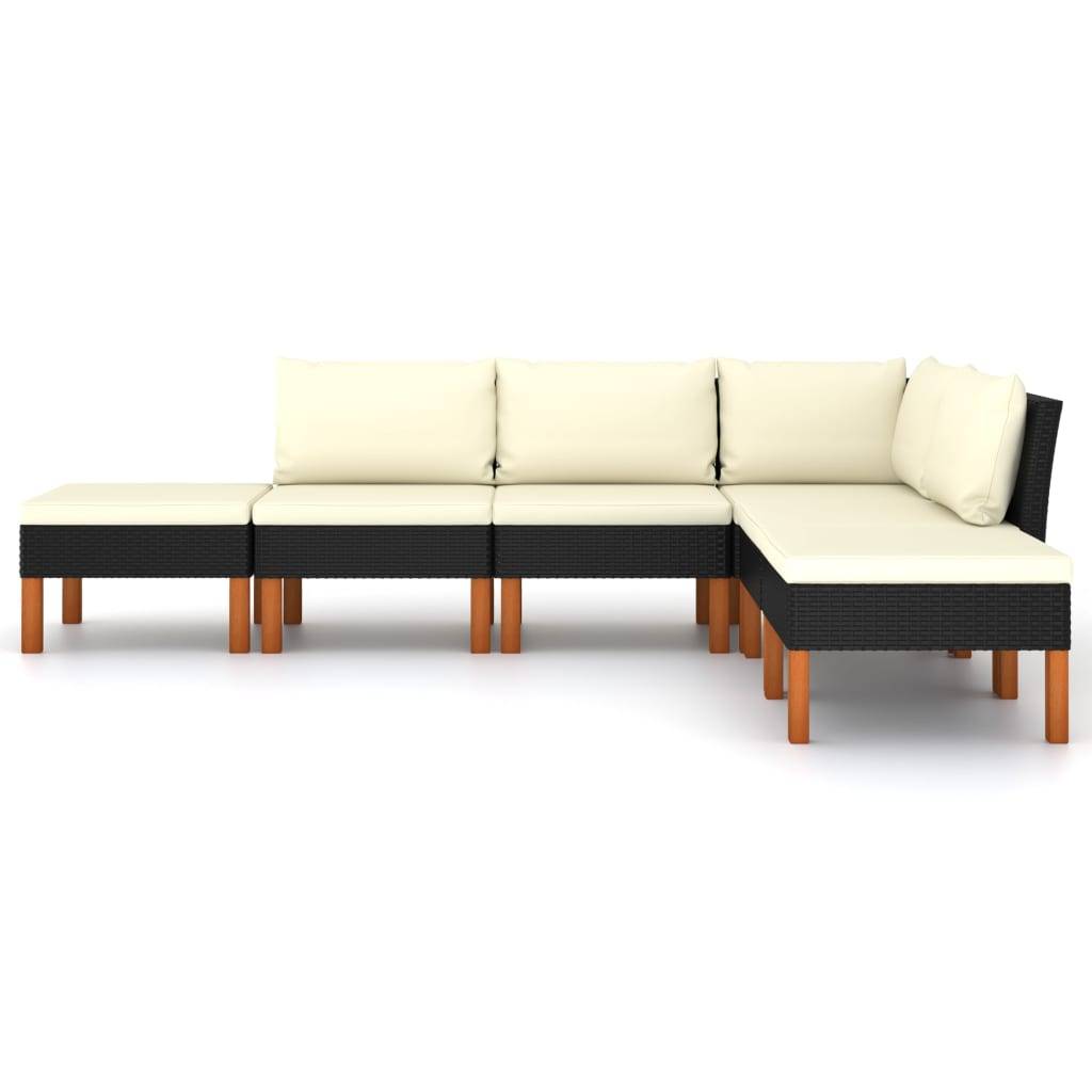 vidaXL 6-tlg. Garten-Lounge-Set mit Kissen Poly Rattan Schwarz