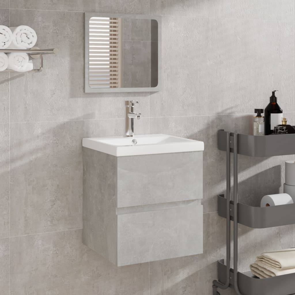 vidaXL Waschbeckenunterschrank mit Waschbecken und Spiegel Betongrau