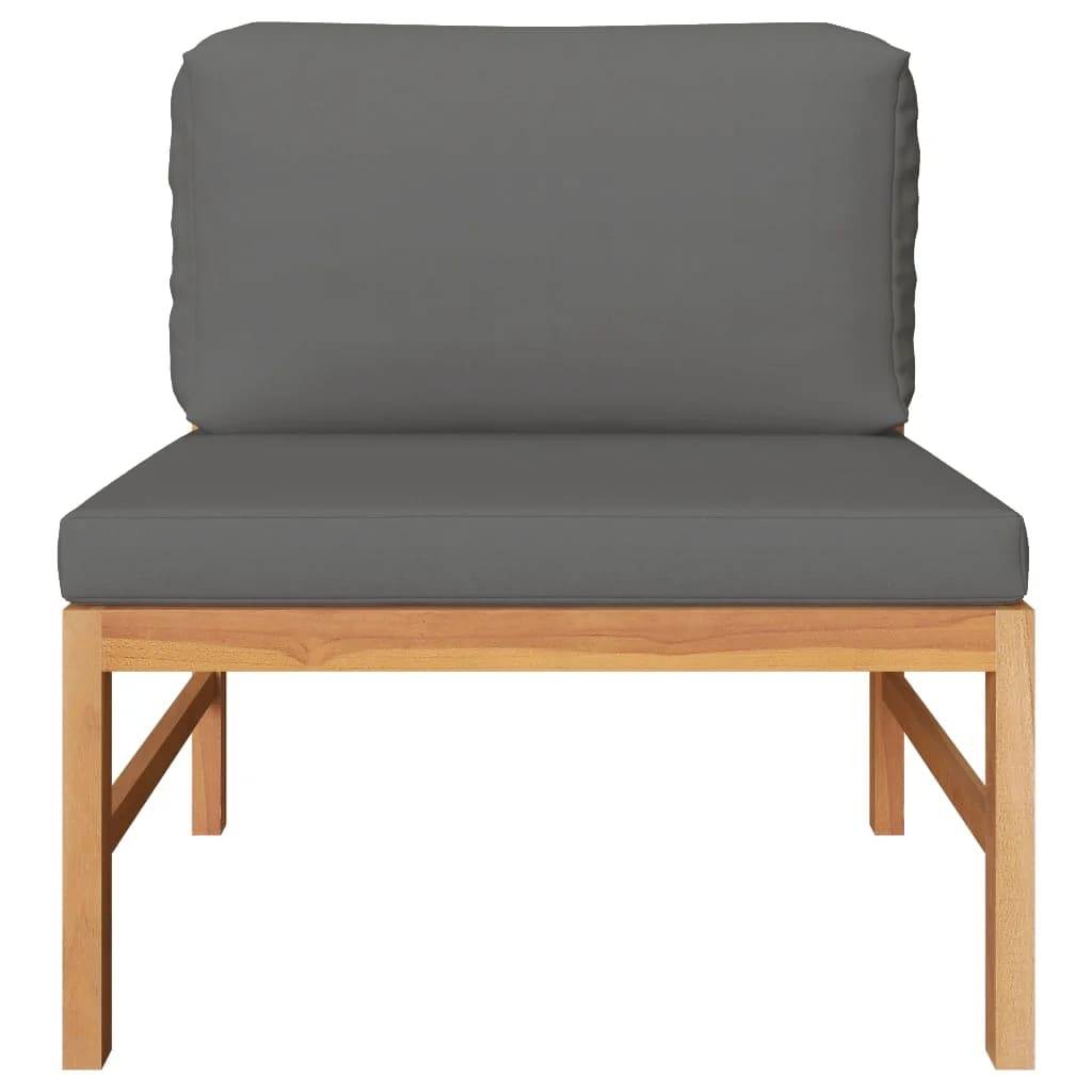 vidaXL Mittelsofa mit Dunkelgrauen Kissen Massivholz Teak