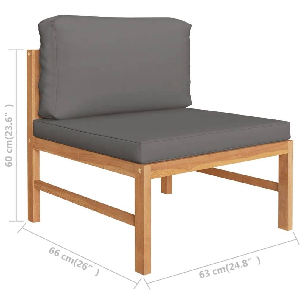 vidaXL Mittelsofa mit Dunkelgrauen Kissen Massivholz Teak