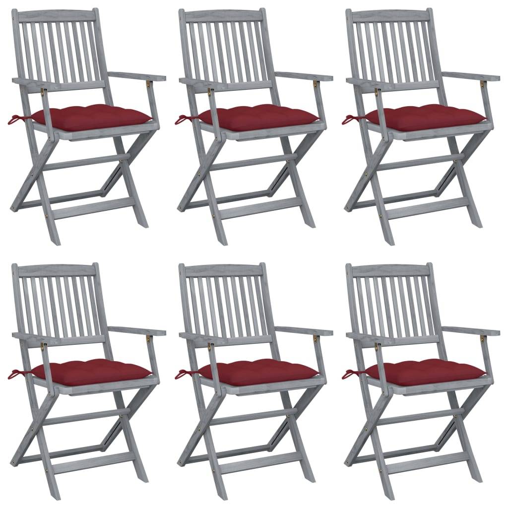 vidaXL Klappbare Gartenstühle 6 Stk. mit Kissen Massivholz Akazie