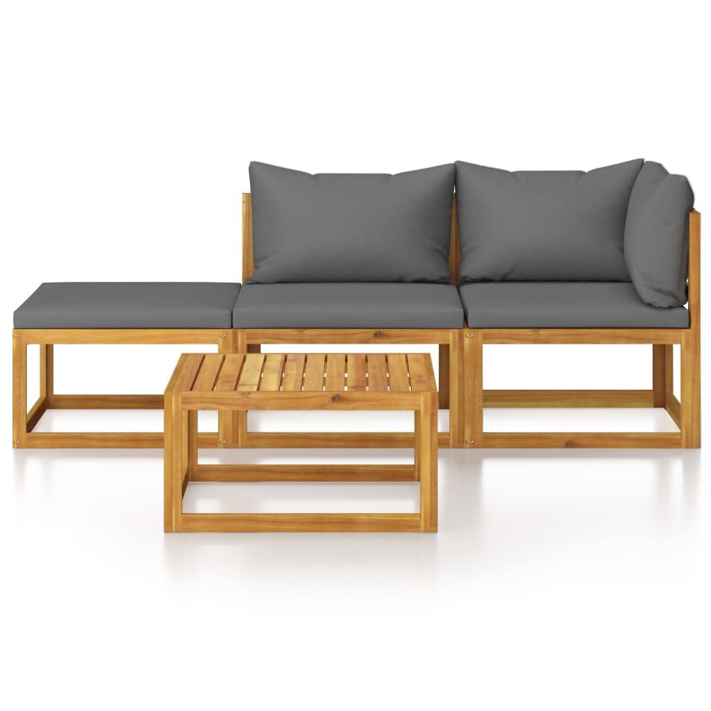 vidaXL 4-tlg. Garten-Lounge-Set mit Auflagen Massivholz Akazie