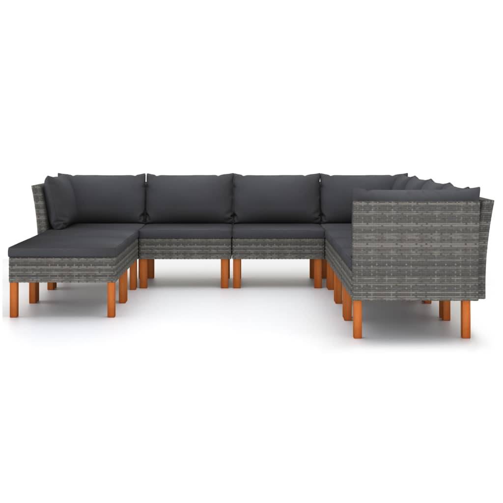 vidaXL 9-tlg. Garten-Lounge-Set mit Kissen Poly Rattan Grau