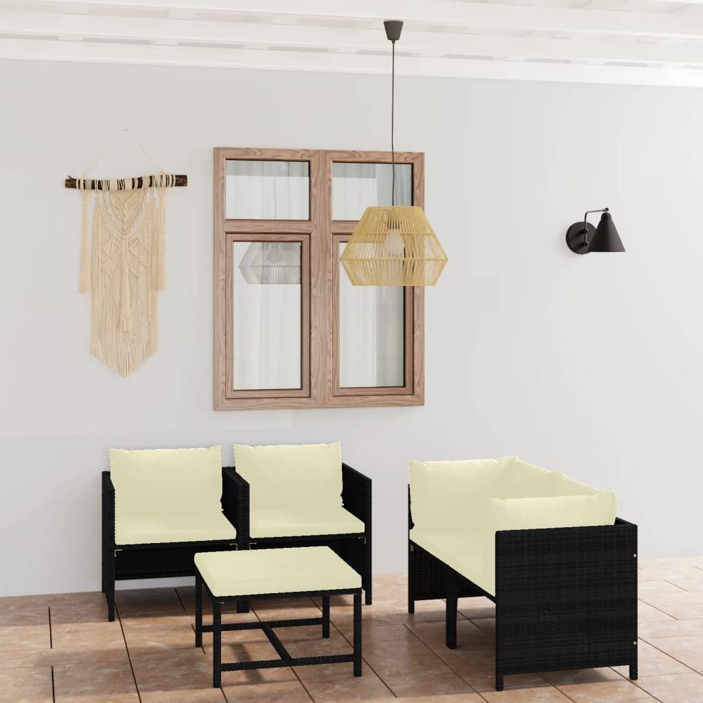 vidaXL 5-tlg. Garten-Lounge-Set mit Kissen Poly Rattan Schwarz