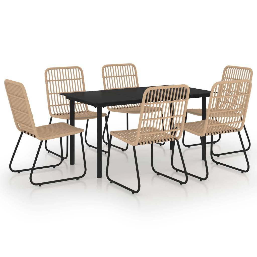 vidaXL 7-tlg. Garten-Essgruppe Poly Rattan und Glas