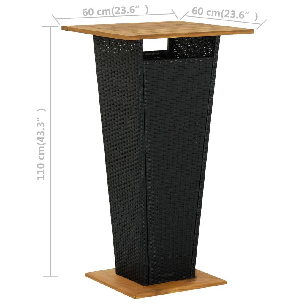 vidaXL Bartisch Schwarz 60x60x110 cm Poly Rattan und Massivholz Akazie
